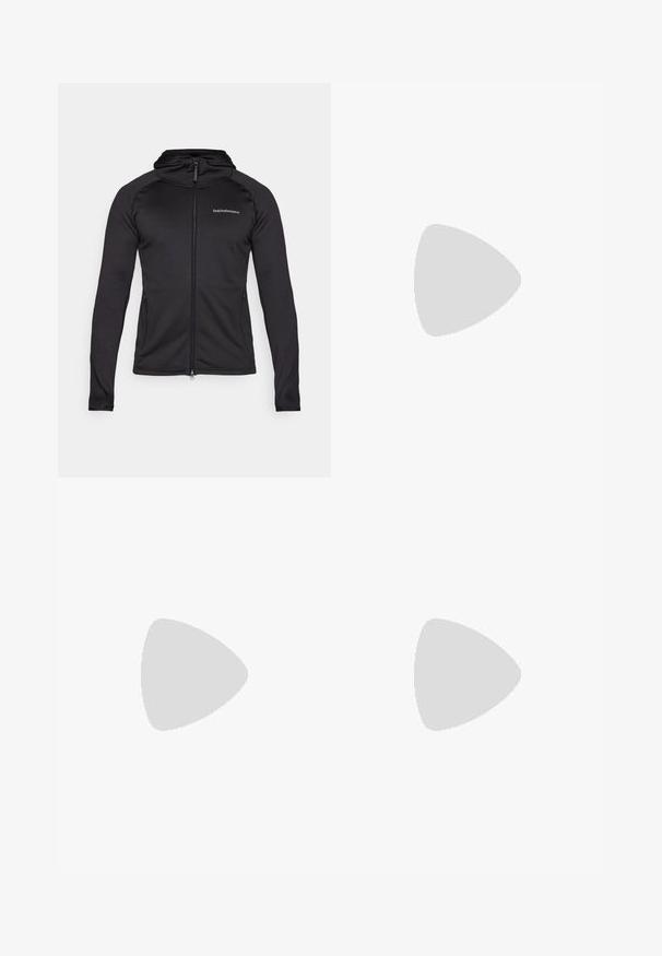 Peak Performance FLO CHILL LIGHT ZIP HOODY - Sudadera con cremallera - black; Chaleco negro con cuello alto, fabricado en forro polar texturizado. Presenta un cierre frontal con cremallera y un bolsillo lateral en tela lisa con detalle de logotipo.; Camiseta negra de tela lisa, con cuello redondo y mangas cortas. Marca sutil impresa en negro en el pecho.; Pantalones cortos deportivos negros de tejido suave, con una cintura elástica y un pequeño logo amarillo de EA7 en la parte inferior de la pierna izquierda.; Zapatilla de cuero blanca con un acabado suave, puntera redonda, cordones planos y suela texturizada. Cuenta con un sutil logo en el talón.