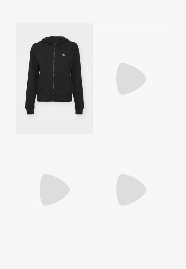 Lacoste Sport HOODED  - Zip-up sweatshirt - black; Lacoste Sport CLASSIC - Sports T-shirt - black; ASICS COURT SHORT - Sports shorts - brilliant white; ASICS GEL RESOLUTION X - Multicourt tennis shoes - white pure silver