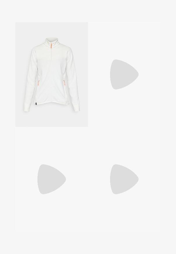 Salewa PUEZ WAFFLE JACKET - Felpa con zip - white; The North Face SHADOW LONG SLEEVE - Maglietta a manica lunga - white dune; Pantaloni sportivi neri con vestibilità aderente, vita elastica e una tasca laterale con zip. Tessuto liscio e elasticizzato con cuciture minime.; Scarpa atletica leggera Columbia in rete bianca con suola grigia testurizzata e trazione in gomma. Presenta un colletto imbottito e un design con lacci.