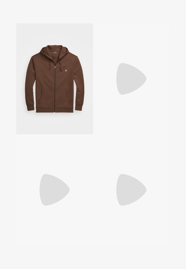 Polo Ralph Lauren Big & Tall DOUBLE-KNIT FULL-ZIP HOODIE - Mikina so zipsom - cedar heather; Biela polo tričko vyrobené z bavlny, s klasickým golierom, trojbuttonovou légou a vreckom na ľavej hrudi; malé logo na spodnom leme.; Biele bavlnené nohavice so striha rovného strihu, viditeľné škvrny a zapínanie na gombík. Obsahujú predné vrecká a etiketu na páse.; Biele a svetlo béžové športové tenisky s hornou časťou z mriežkového materiálu, perforovanými detailmi a textúrovanou medzipodrážkou s logom na päte.