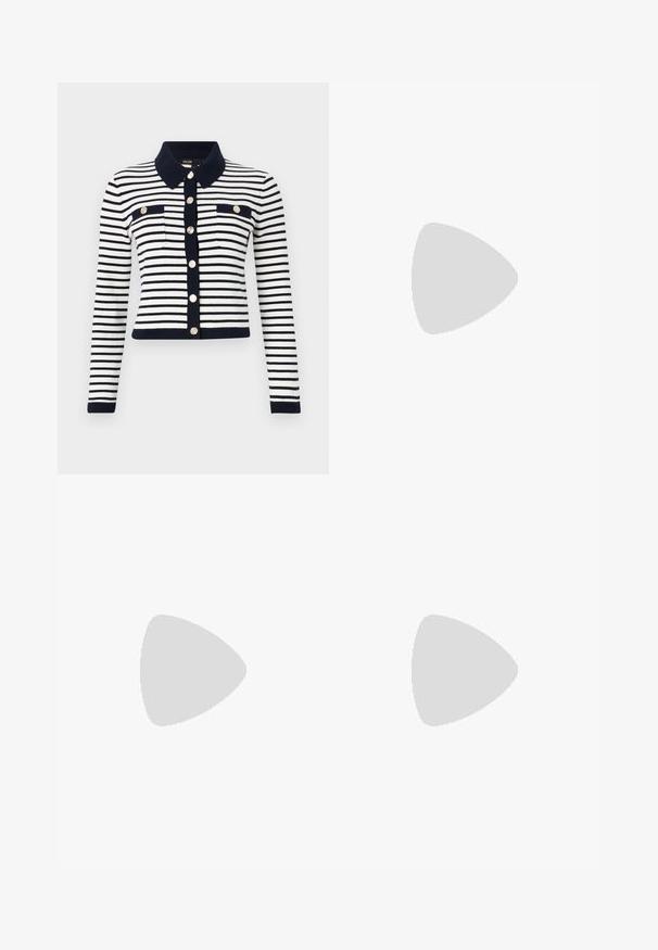 Maje MIROLLA - Strickjacke - marine/ecru; MICHAEL Michael Kors CROP TEE - T-Shirt basic - white; Filippa K Shorts - black; Stuart Weitzman POWER 75 - High Heel Pumps - black