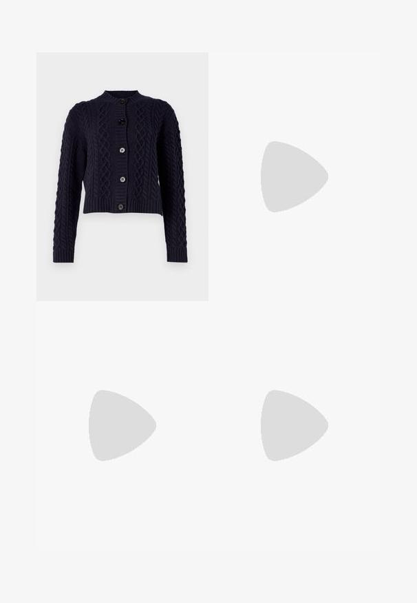 WEEKEND MaxMara AFOSI - Kardigán - blu; Biela krátka tričko s krátkymi rukávmi vyrobené z rebrovanej látky. Klasický okrúhly výstrih, bežný strih a jemné švy. Bez vzorov alebo grafiky.; Svetlomodré džínsy s rovnými nohavicami, s jemným opotrebovaním a stredne vysokým pásom. Obsahujú päť vreciek a pútka na opasok.; Čierne kožené členkové topánky s špicatou špičkou a blokovým podpätkom, kombinované s lesklými striebornými nohavicami, predvádzajúce elegantné textúry a kontrastné farby.