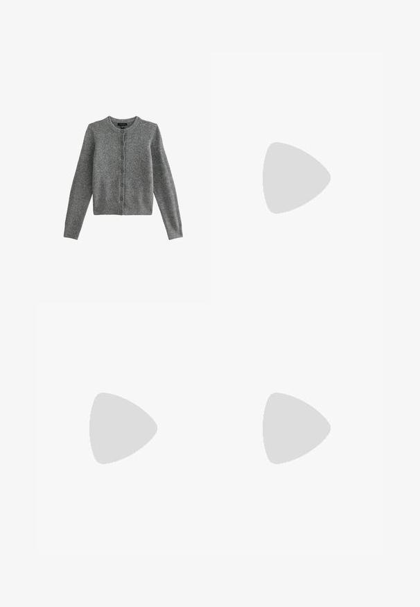New Look CREW NECK - Gilet - grey; Top noir à manches courtes en tissu extensible, dotée d'une coupe ajustée avec des détails froncés sur les côtés. Texture lisse, forme classique.; Pantalon culotte noir en polyester avec une taille élastique, deux plis avant et une silhouette ample. Pas de motifs visibles ni de détails matériels.; Bershka Sandales à talons hauts - black