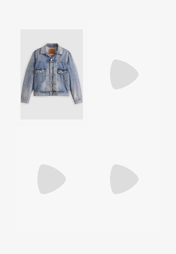 Hele sinine teksajakk, millel on klassikaline krae, kaks rinna taskut ja nööbid. Kulunud tekstuur, pleekinud alad ja nähtavad õmblused.; Valge puuvillane t-särk lühikeste varrukatega, lõdva istuvusega ja kergelt sinine "HUGO" logo trükiga keskel. Sile tekstuur, ümara kaelusega.; Beeži sirged säärte chinos-püksid, millel on vööloopide, esipainutatud nupud ja tõmblukk ning kaldega esikotid.; Beežid nahast tossud ümarate varvastega, paeltega esiosa ja tekstuuriga tagakontuuriga. Valge kummist tallapakkumine loob kontrasti. Lihtne ja kaasaegne disain.