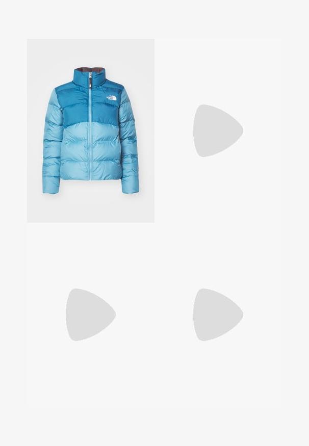 Blue puffer jacket featuring a high collar, zip closure, and logo detail. Made with smooth, shiny fabric and a quilted design.; Navy long-sleeve top in ribbed texture. Features a high neckline with a scalloped edge and a slim fit design.; Wide-leg pants in light beige fabric, featuring a high waist, front pockets, and a side loop detail for added functionality.; adidas Originals HAMBURG - Trainers - orange/solar green