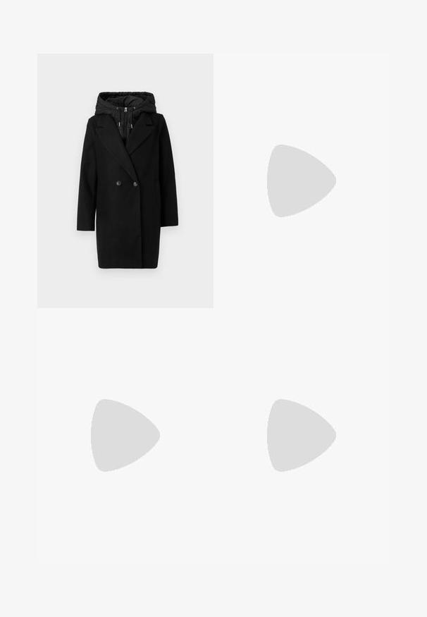 Vero Moda VMGRACE COAT - Talvemantel - black; Vero Moda VMPHILLIS LONG  - Džemper - black; Mustad, laiad püksid kunstnahast. Omab kõrget vööd, vöökotte, kahte esipoolset taskut ja õmmeldud detaile.; Kõrge must nahksaapad, millel on massiivne platvormi tald ja blokk-kand, varustatud tõmbenööriga ja tekstuuriga väljatõmbejääk.