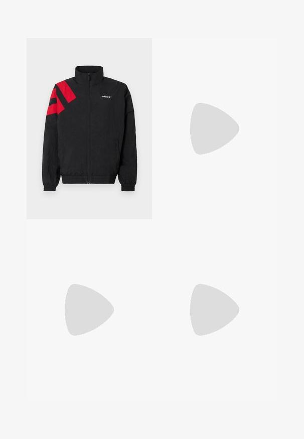 Musta vetoketjullinen takki, jossa korkea kaulus, punaiset viistot raidat vasemmalla olkapäällä, joustavat hihansuut ja sivutaskut. Valkoinen logo rinnassa.; Keltainen huppari, joka on valmistettu puuvillasekoitteesta. Siinä on edessä kenguru-tasku, ribbaustekniikalla valmistetut hihansuut ja pieni logo rinnassa.; Mustat urheiluhousut, joissa on joustava vyötärö, valkoiset sivuraidat ja pieni logo. Materiaali näyttää pehmeältä ja kevyeltä.; Mustat samettiset tennarit, joissa on keltaisia yksityiskohtia, kolmonen raita ja ruskea kumipohja. Sisältää pehmustetun kielisen mukavuutta varten.