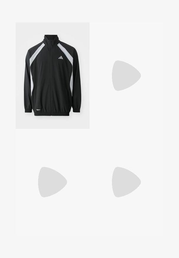 adidas Performance TECH  - Veste de survêtement - black/halo silver-coloured; Adidas Terrex TERREX MULTI HALF ZIP LONGSLEEVE TEE - T-shirt à manches longues - black; Pantalons de sport noirs avec une taille élastique, deux poches latérales zippées, des jambes fuselées et un détail de logo subtil sur la hanche.; Chaussures de sport noires au design léger, présentant trois rayures grises marquées, une texture lisse et une semelle profilée.