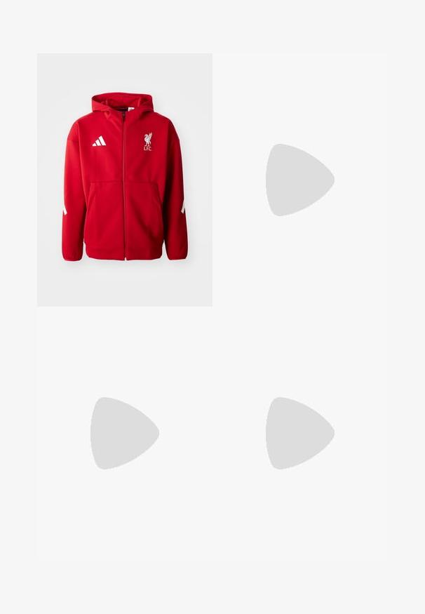 adidas Performance LIVERPOOL FC ADIDAS Z.N.E. ANTHEM JACKET - Träningsjacka - strawberry red; Grå ärmlös träningsskjorta med rund hals. Har en liten svart Adidas-logotyp på bröstet. Tillverkad av mjukt, lätt tyg.; Svarta träningsbyxor med elastisk midja, vita sidostreck och en liten vit logotyp på låret. Tillverkade av ett slätt, lätt material.; Svarta sportskor med ett texturerat nätövre, vita accentlinjer, en dämpad sula och en förstärkt häl för stöd.