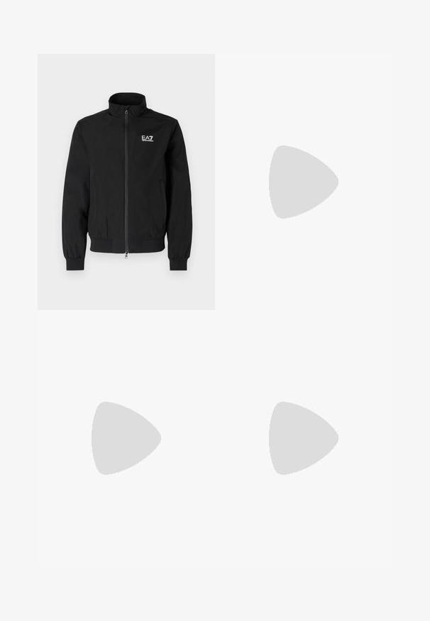 Mustan, kevyen bomber-takin, jossa on vetoketju, ribbaus hihansuissa ja kauluksessa. Oikealla ylhäällä on EA7-logo.; Evisu TOTEM DARUMA TEE - Printtipaita - taupe; Mustat urheilushortsit, jotka on valmistettu pehmeästä kankaasta. Kengissä on joustava vyötärönauha ja pieni keltainen EA7-logo vasemmassa alakulmassa.; Valkoiset ja mustat tennarit, joissa on sileä nahkapäällinen, tekstuuriakcentit ja paksu valkoinen pohja. Varustettu klassisella nauhakiinnityksellä.