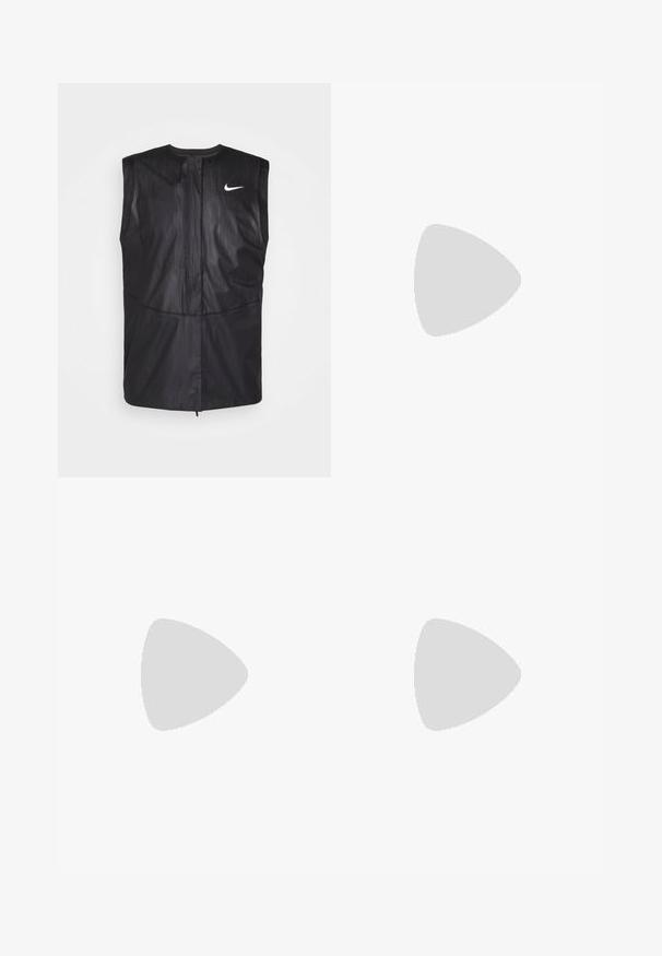 Nike Golf M NK SFADV VEST - Cieta auduma jaka - black/black/anthracite/white; Nike Performance PRO - Sporta krekli - game royal; Melnas sporta bikses, kas izgatavotas no gludas auduma, ar elastīgu jostu, sašaurinošām kājām un mazu balto logo kreisajā pusē.; Baltas sporta apavi ar teksturētu sietiņu, melns Nike zīmols, polsterētas apkakles un gumijas zole ar profilu.