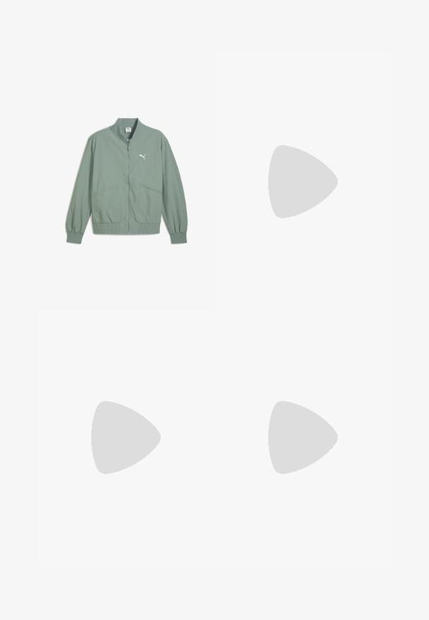 Hele roheline bomber-jakk, millel on lukuga esiosa, elastsed mansetid ja vöökoht. Omab kahte küljetaskut ja valget logo rinnal.; Must-hiline T-särk, millel on lühikesed varrukad, väikese "RIPNDIP PUMA" tekstiga ja viie kassi peaga graafika vasakul ülemisel rinnal.; Hallid hallid spordipüksid, mis on valmistatud kergest materjalist. Omavad kollaseid aktsente ja logosid, elastset vöökohta ning kahte küljetaskut.; Musternähtud pealistusega mustad sportlikud jalatsid, sirged paelad ja pehmendatud tald, millel on peened peegeldavad aktsendid.