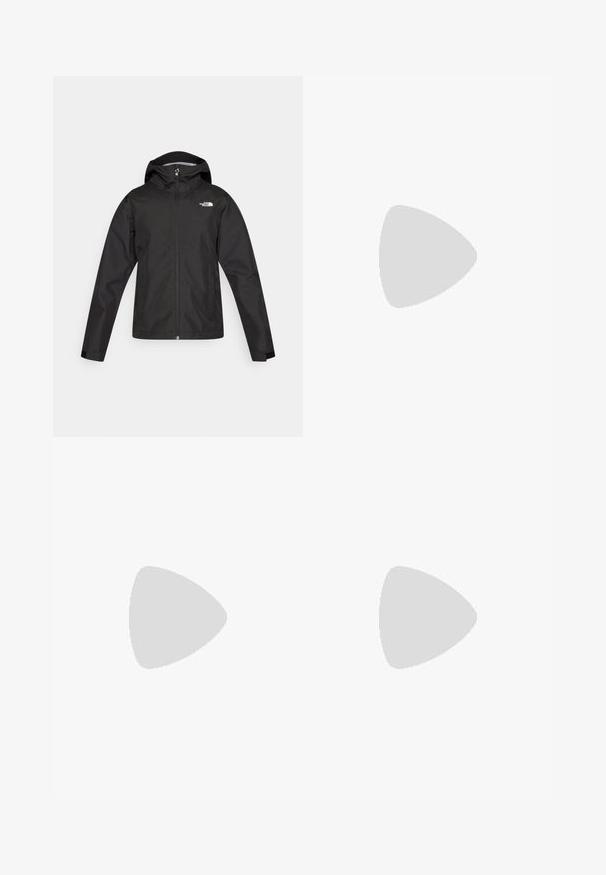 The North Face WHITON JACKET - Chaqueta Hard shell - black; Camiseta verde menta de tejido suave, con un diseño gráfico negro de paisajes escénicos a través de cuatro paneles en el frente.; Pantalones exteriores negros fabricados con material duradero, con un corte holgado, cintura elástica y puños ajustados para longitud regulable.; Zapatilla deportiva negra y gris con parte superior de malla, suela de goma y sistema de cordones elásticos. Presenta una puntera reforzada y acentos texturizados.