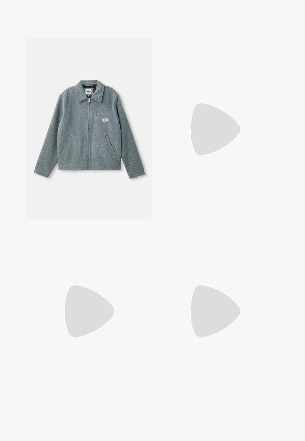 Gray wool-blend jacket with a zippered front, pointed collar, two side pockets, and a small chest pocket featuring a branded label.; Three short-sleeve T-shirts in black, white, and light gray, made of cotton with a crew neck and a relaxed fit. Smooth, solid colors.; Light gray sweatpants made of soft cotton blend, featuring an elastic waistband and fitted cuffs at the ankles. No visible patterns or logos.; White high-top boots featuring a canvas upper, rubber toe cap, textured sole, and metal eyelets with laces. Side loops for easy wear.