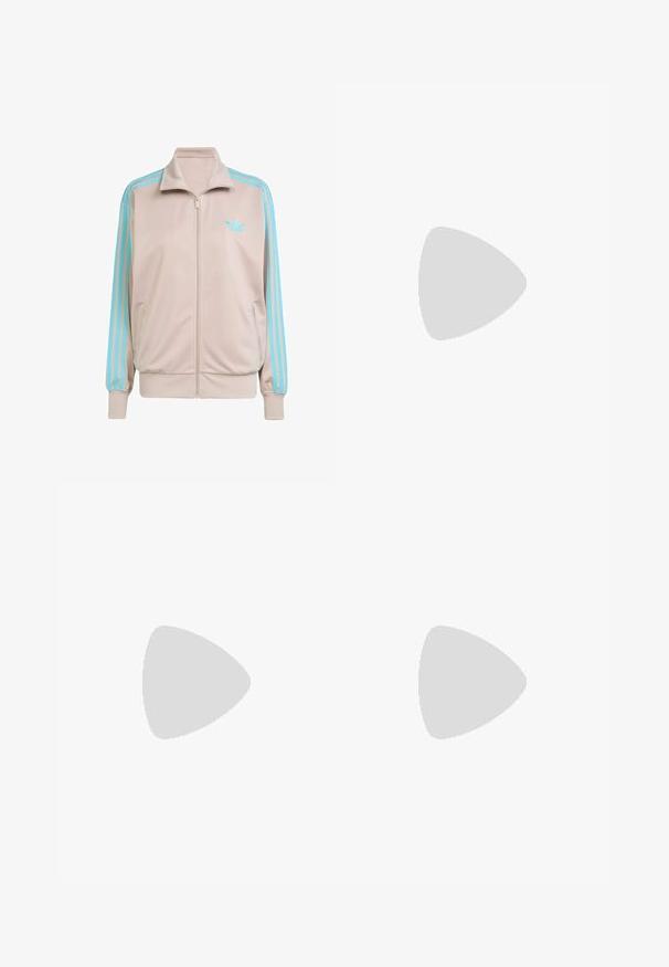 Šviesiai smėlinis užtrauktuku užsegamas džemperis su turkio spalvos juostomis palei rankoves, gumburuotais rankogaliais ir apykakle; kairėje krūtinės pusėje turi siuvinėtą logotipą.; Karaokas trumpas topas su žaliomis, rudos ir rožinės spalvų raštais. Pagamintas iš minkštos medžiagos, su plonomis reguliuojamomis petnešomis ir juodu apvadu.; Rudos sportiniai keliai su elastinga juosta, dviem šoninėmis kišenėmis ir maža logo kairėje pusėje, pagaminti iš minkštos medžiagos.; Balti sportiniai bateliai su žaliais dryžiais, guminiai padukai, derinami su alyvuogių žalios spalvos, siaurėjančiomis kelnėmis su kulkšnies raišteliais.