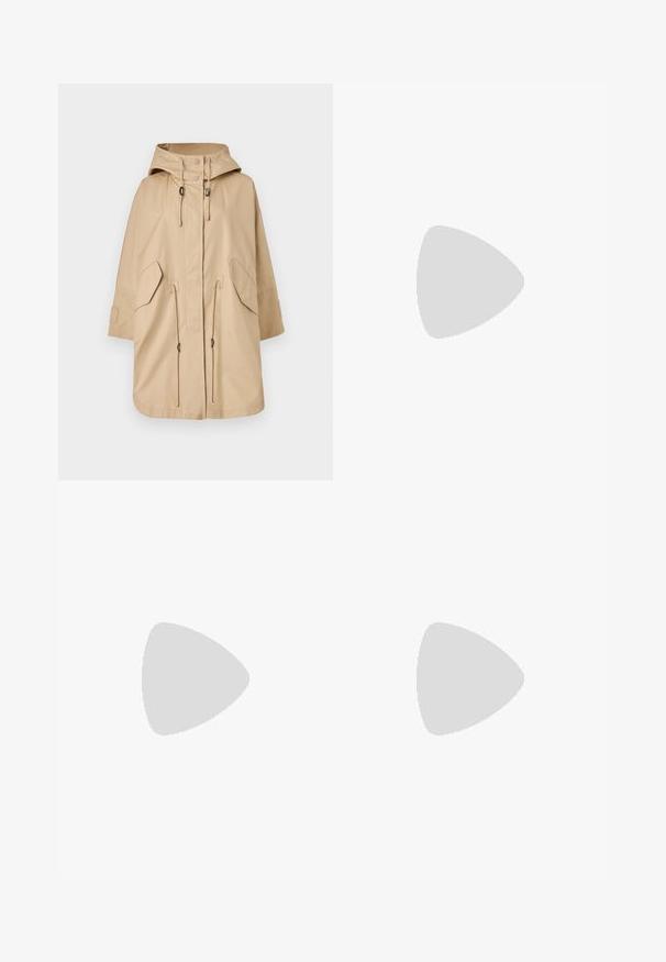 Beige waterproof jacket with a hood, drawstring waist, side pockets, and a loose fit. Smooth textured fabric and minimalistic design.; Navy blue cotton T-shirt with short sleeves and a round neckline. Features a multicolored EA7 Emporio Armani logo printed on the front.; Denim jeans in a dark blue wash. Straight leg design with five-pocket styling, front button closure, and contrasting stitching detailing.; Proenza Schouler LUG SOLE CHELSEA BOOTS - Platform ankle boots - black; Brown leather handbag with a flap closure, gold-tone hardware, a shoulder strap, and a smooth texture. Compact rectangular shape.