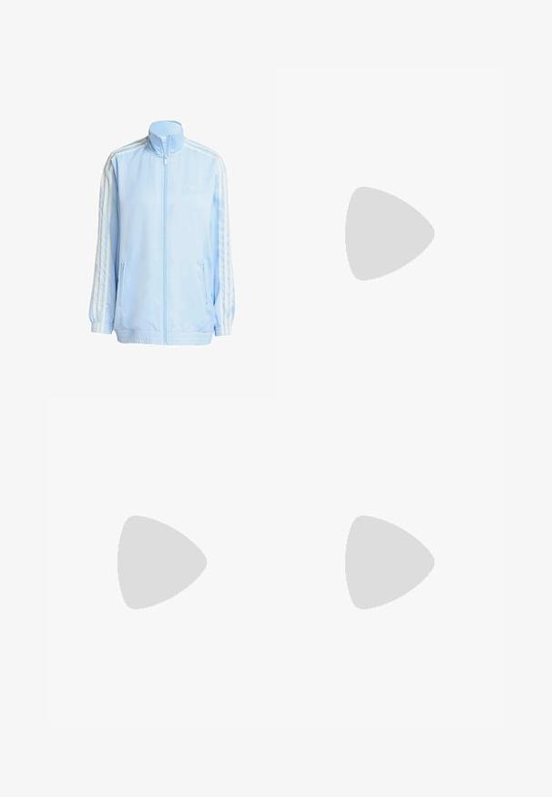 Light blue zip-up track jacket with white side stripes, two front pockets, ribbed cuffs, and a high collar. Made of smooth, lightweight material.; Maroons and black short-sleeve athletic shirt featuring a butterfly print; turquoise logo detail; smooth fabric texture.; Pink athletic shorts with a high waist, made from stretchy material. Features black side stripes and the Adidas logo on the left side.; adidas Performance ULTRABOOST 5  - Road running shoes - shadow navy/legend ink/preloved purple