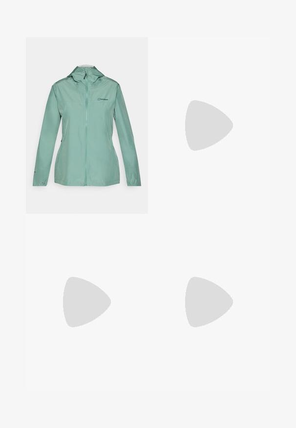 Ľahká pršiplášť v mäte zelenej farbe s plným zipsom, nastaviteľnou kapucňou a elastickými manžetami. Obsahuje detail loga na prednej strane. Hladký, vodeodolný materiál.; Zelené tričko s krátkym rukávom vyrobené z mäkkej tkaniny. Má okrúhly výstrih a na ľavej hrudi malú žltú výšivku palmy.; Svetlozelené šortky vyrobené z jemnej tkaniny, s hladkým pásom a malým čiernym logom na spodnej strane. Jednoduchý a funkčný dizajn.; Čierna turistická obuv s polovičným strihom, s textúrovaným zvrškom, šedými akcentmi a odolnou gumovou podrážkou s protišmykovými hrebienkami.; Čierny batoh Columbia Titanium s hladkou textúrou látky, bočnými vreckami, hornou rukoväťou a nastaviteľnými popruhmi. Minimalistický dizajn s nenápadným brandingom.