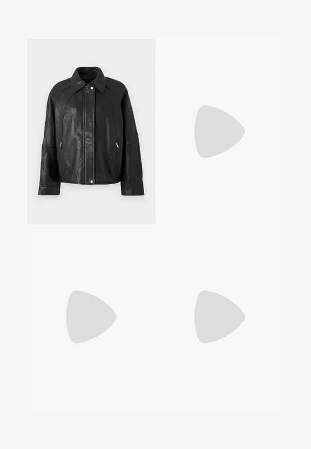 Samsøe Samsøe SANOK JACKET - Leather jacket - black; Samsøe Samsøe ANOUR SWEATER  - Jumper - grey; Samsøe Samsøe REBECCA - Wide Leg - black blizzard; Samsøe Samsøe SABRENTA  - Cowboy/biker ankle boot - black
