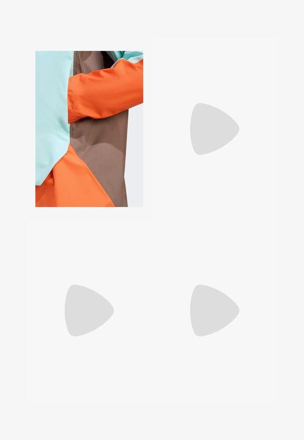 adidas Terrex ANORAK - Impermeabile - earth strata semi flash aqua semi impact orange; The North Face FLEX 1/4 ZIP GRAPHIC - Maglietta a manica lunga - black; Gonna maxi khaki realizzata in tessuto misto cotone, con uno spacco frontale, tasche laterali e chiusura con bottone in vita. Texture liscia.; Scarpe da trekking grigie e teal con pannelli in rete, tomaia texturizzata e suola in gomma robusta. Presentano una linguetta imbottita e un design con lacci.