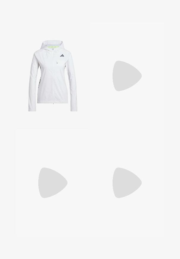 Witte ritsjack met kap, gemaakt van lichtgewicht materiaal. Voorzien van zwarte accenten en een borstzak. Inclusief ventilatiegaten op de mouwen.; adidas Performance Longsleeve - preloved purple; Witte sportieve shorts met een elastische tailleband en verstelbaar trekkoord. Gemaakt van lichtgewicht materiaal, met zijzakken en een losse pasvorm.; adidas Performance PUREBOOST 5 - Hardloopschoenen voor op de weg - white/glow blue/purple burst