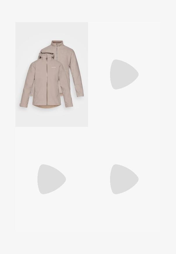 Beige voděodolná bunda s odnímatelnou kapucí, předním zipem a dvěma bočními kapsami. Měkká vnitřní podšívka a druhá vrstva z fleecu.; The North Face SHADOW LONG SLEEVE - Top s dlouhým rukávem - white dune; Světle šedé sportovní legíny s vysokým pasem, texturovaný materiál, hladké švy a boční kapsa. Přiléhavý design po celé délce.; Columbia REDMOND - Trekingové boty - black/citron haze