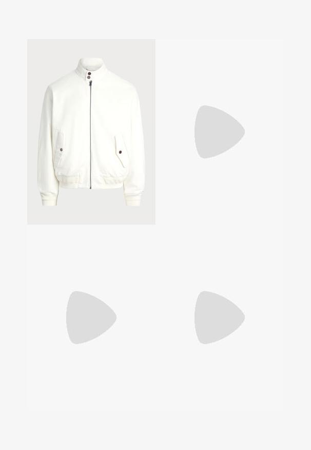 Vit zip-up jacka med hög krage, två framfickor med knäppning, ribbade muddar och nederkant, samt slät tygkänsla.; Vit polo skjorta i bomull med en klassisk krage, treknapps placket och en bröstficka på vänster sida; liten logga vid fållen.; Beiga ribbade byxor med en åtsittande midja, med fickor framtill, en liten knappstängning och avsmalnande ben. Mjuk textur.; BOSS BALTIMORE - Sneakers - open blue