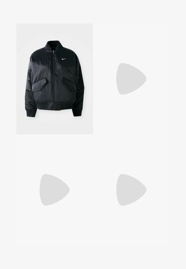 Chaqueta bomber negra con un acabado satinado suave, cuello de canalé y dos bolsillos frontales con solapa. Presenta un pequeño logo blanco en el pecho.; Tops negros de manga larga recortados, confeccionados con una tela suave y elástica. Presentan un cuello redondo y costuras en contraste para mayor detalle.; Pantalones de chándal negros fabricados en una suave mezcla de algodón, con una cintura elástica con cordón, tobillos ajustados y un discreto branding lateral.; Zapatilla de running con parte superior crema, acentos rojos y negros, y superficie texturizada. Presenta cordones negros y una suela acolchada para mayor comodidad.