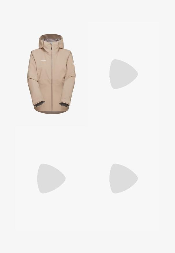 Beige vandtæt jakke med hætte, lynlås foran i fuld længde og grå indvendig foer. Har logo på brystet og manchetter på ærmerne.; Langærmet skjorte i klar orange med sort grene mønster. Har Fjällräven-logo på forsiden. Letvægts, glat tekstil.; Sort udendørsbukser med en holdbar tekstur, der har cargo-lommer, justerbar talje og knaplukninger, designet til funktionalitet og komfort.; Letvægts Columbia atletiksko i hvid mesh med en struktureret grå sål og gummitræk. Har en polstret krave og snørebåndsdesign.