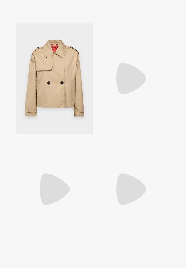 MAX&Co. MOLLA - Let jakke / Sommerjakker - beige; Langærmet hvid T-shirt lavet af ribbet bomuld, med rund halsudskæring og lige kant. Simpelt design uden mønstre eller accenter.; Strikket hvid midi-nederdel med et tekstureret mønster med vertikale linjer og udskæringer nær kanten. Elastisk talje. Blødt materiale.; Sort læderballetsko med rund tå, glat tekstur, minimal syning og et fleksibelt såldesign.; Brun læder håndtaske med flaplukning, hardware i gyldent tone, en skulderrem og en glat overflade. Kompakt rektangulær form.