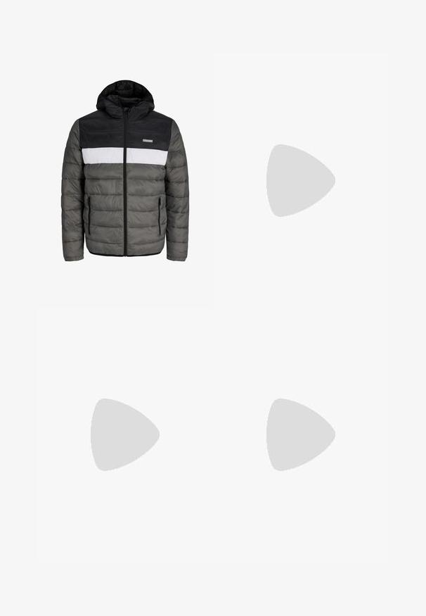 Tihendatud jakk musta kapuutsiga, hall kehaosa ja valge keskpaneel. Omab tõmblukuga sulgemist ja küljetaskuid horisontaalse tikandi mustriga.; Kaks polo särki: üks tumesinine ja üks valge, mõlemal on rinnataskul ja krael väike punase, valge ja sinise aktsent.; Tumedat sinised teksad kitsas lõikes, kerge kulumisega, viie taskuga ja metallnööbiga sulgemine. Õmmeldud aktsendid kontrastsetes värvides.; Valge spordijalanõud silederja nahkvarrega, ninast paeltega, perforatsiooni tõttu ventilatsiooniga ning mustrilise tallaga. Minimalistlik disain, millel on kolm külgmist triipu.