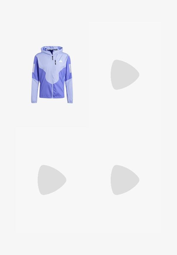 adidas Performance OTR B CB - Chaqueta de running - semi  blue blue spark; Camiseta atlética blanca de manga corta, hecha de una tela que absorbe la humedad. Presenta un logo negro en el lado izquierdo del pecho y un cuello interior con un diseño estampado.; Bermudos deportivos color aguamarina con una cinturilla texturizada, bolsillos laterales y el logotipo negro de Adidas en la parte inferior derecha. Tejido ligero.; Zapatilla deportiva blanca con parte superior de malla texturizada, rayas negras, cierre de cordones y suela acolchada, levitando sobre una superficie de carretera marcada.