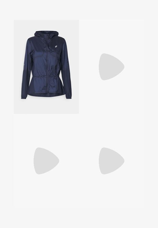 ASICS PACKABLE RUN JACKET - Runningjack - blue expanse; Nike T-shirt in het wit, korte mouwen, ronde halslijn, gemaakt van een gladde, lichte stof. Bevat een subtiele logo op de borst.; Witte hoge taille shorts van rekbare stof. Kenmerken een gladde textuur en een aansluitend ontwerp, zonder extra patronen of hardware.; Nike Performance DOWNSHIFTER 13 - Hardloopschoenen voor op de weg - sail/silver-coloured photon dust/summit white/barely volt/black