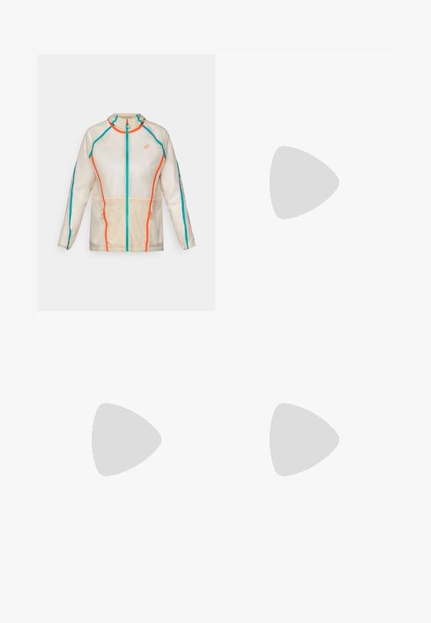 ASICS LIMITED SERIES ROAD PACKABLE JACKET - Löparjacka - birch; Rosa Nike t-shirt med rund hals, korta ärmar och en vit logotyp på vänster bröst, tillverkad av mjukt, lätt material.; Vita atletiska shorts med en texturerad midja, samlade sidodetaljer och en platt dragsko. Mjuk tyg med slät yta.; Svart Nike löparsko med andningsbart mesh-ovandel, vit swoosh-logotyp, texturerad detaljering och en krämfärgad ZoomX-mellansula.