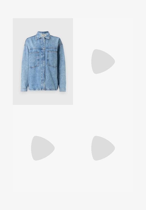 Chaqueta de mezclilla azul claro con mangas largas, cierre de botones, dos bolsillos delanteros y cuello clásico. Presenta detalles de costuras visibles.; Camiseta negra de gran tamaño con un gráfico de un oso y el texto "NO LINDO SINO SALVAJE" en letras blancas y en negrita. Material de algodón.; Vaqueros de mezclilla de tiro alto en azul claro. Tienen piernas anchas, dos áreas desgastadas en las rodillas y un estilo clásico de cinco bolsillos.; Zapatilla de lona alta blanca con suela de goma negra, puntera de goma frontal y seis ojetes para los cordones, que presenta un diseño limpio y minimalista.