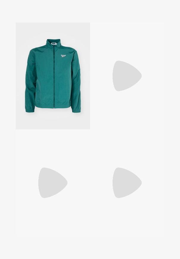 Veste légère teal avec un col haut, fermeture éclair intégrale et poignets élastiques. Présente des rayures blanches sur les épaules et un petit logo sur la poitrine.; T-shirt en coton blanc avec des manches courtes, un col rond, une coupe décontractée et sans logos ni motifs visibles. Texture lisse et design minimaliste.; Urban Classics STRAIGHT LEG - Pantalon cargo - tiniolive; Mocassins en cuir noir au design épuré, avec un bout arrondi, des coutures décoratives et un petit talon carré. Texture lisse et accents minimaux.