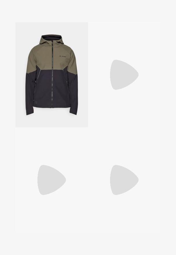 Kapuzenshirt mit einem olivgrünen und dunkelblauen Farbkombinationsdesign, aus dehnbarem Stoff gefertigt, mit Reißverschlusstaschen und Logoschriftzug.; Hellgraues Langarm-T-Shirt aus weichem, strukturiertem Stoff. Verfügt über einen Rundhalsausschnitt und ein kleines blaues Patagonia-Logo auf der Brust.; Leichte, graue Sporthosen mit schwarzen Akzenten. Elastischer Bund, Kordelzugverschluss, taillierte Beinform und Seitentaschen.; Braune wasserdichte Sneakers mit einer strukturierten Oberseite, perforierten Akzenten, schwarzem Fersenschutz und einer grauen Gummisohle. Die Schnürsenkel sind mit metallischen Enden gestaltet.