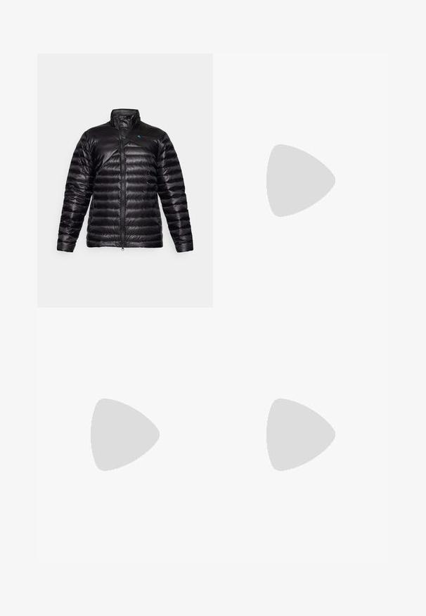 Sort pufferjakke med høj krave, der har lynlås lukning, quiltet design og en kontrasterende blå logo på venstre skulder.; Sort kortærmet t-shirt lavet af letvægts, fugttransporterende materiale. Har et hvidt logo på venstre bryst og en rund halsudskæring.; The North Face HORIZON PANT - Outdoorbukser - black; Sort trail løbesko med en struktureret overdel, gummisål og forstærket tåhætte. Har en polstret krave og en pull-tab til nem påtagning.