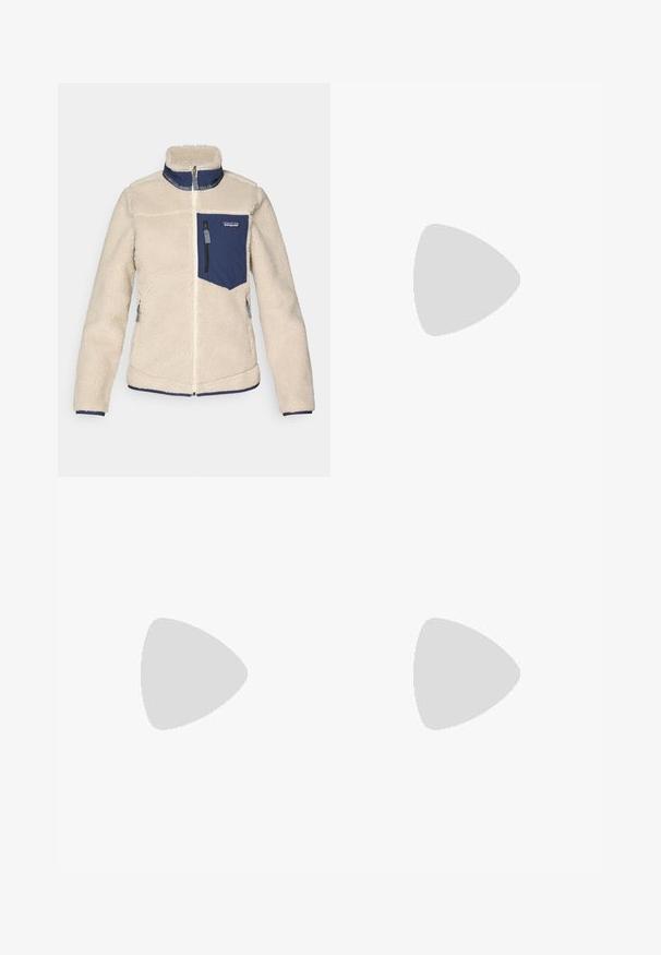 Beež fliiskate koos tumesinise aktsendiga, kõrge kraega, esitaskuga ja lukuga ees. Pehme tekstuur, elastsete cuffs'ide ja hemiga.; Beige fliisist pulmärk, millel on poole tõmbluku, seisev kaelus ja pika varrukaga. Esiküljel on väike logopatch vasakul rinnal. Pehme tekstuur.; Mustad kõrge vöökohtadega mustad retuusid, paelaga, sileda tekstuuri ja sobiva disainiga. Külgedel on õmblusdetailid.; Mustarjaline matkasaabas, millel on keskmine disain, tekstuuriga ülemine osa, hallid aktsendid ja vastupidav kummist põhi, millel on haardelugesid.