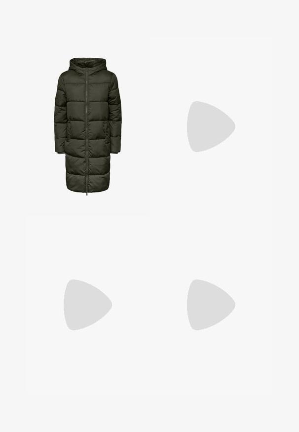 Purus ilgas paltas tamsiai žalias, su kapuce, užtrauktuku ir elastingomis rankovėmis. Pagamintas iš šiltos medžiagos, užtikrinančios šilumą ir komfortą.; Juodas per didelis marškinėliai su bearo grafika ir tekstu "NE SIAUBINGA, BET NERAMUS" bold baltomis raidėmis. Pagaminta iš medvilnės.; Šviesiai mėlynos, aukštu juosmeniu džinsai pagaminti iš džinsinio audinio. Turi plačias kojų kelnes, dvi suplėšytas kelio vietas ir klasikinį penkių kišenių dizainą.; Balti aukštakulniai drobės sportbačiai su juodu guminio pado, priekinio guminio piršto dangteliu ir šešiais akytėmis raištams, pasižymintys švariu, minimalistiniu dizainu.