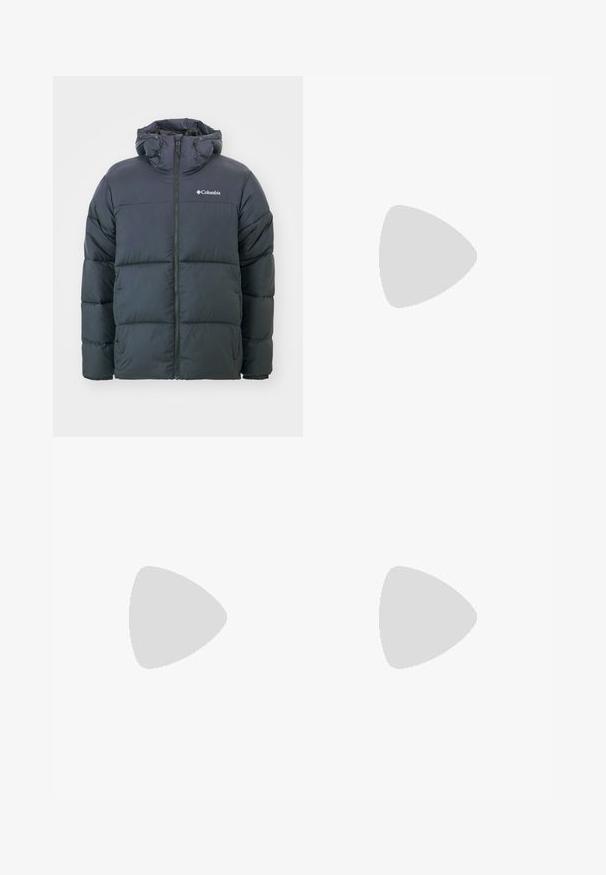 Giacca imbottita nera con cappuccio, caratterizzata da una chiusura a zip frontale, design trapuntato e polsini elasticizzati. Logo sul lato sinistro del petto. Tessuto morbido e isolato.; T-shirt nera a maniche corte in cotone, con scollatura rotonda e un piccolo logo bianco nell'area superiore sinistra del petto.; The North Face HORIZON PANT - Pantaloni outdoor - black; Scarpa da trail running grigia con tomaia testurizzata, suola in gomma resistente e punta rinforzata. Presenta lacci e logo del marchio sul lato.