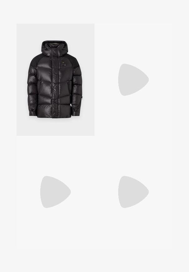 Blauer CROWN - Winter jacket - black; Tommy Hilfiger STRETCH SLIM FIT TEE - Basic T-shirt - medium red; Black cargo pants made of lightweight fabric, featuring a relaxed fit, two large side pockets, and a button closure.; BOSS BELWAR - Trainers - white; BOSS Sunglasses - black