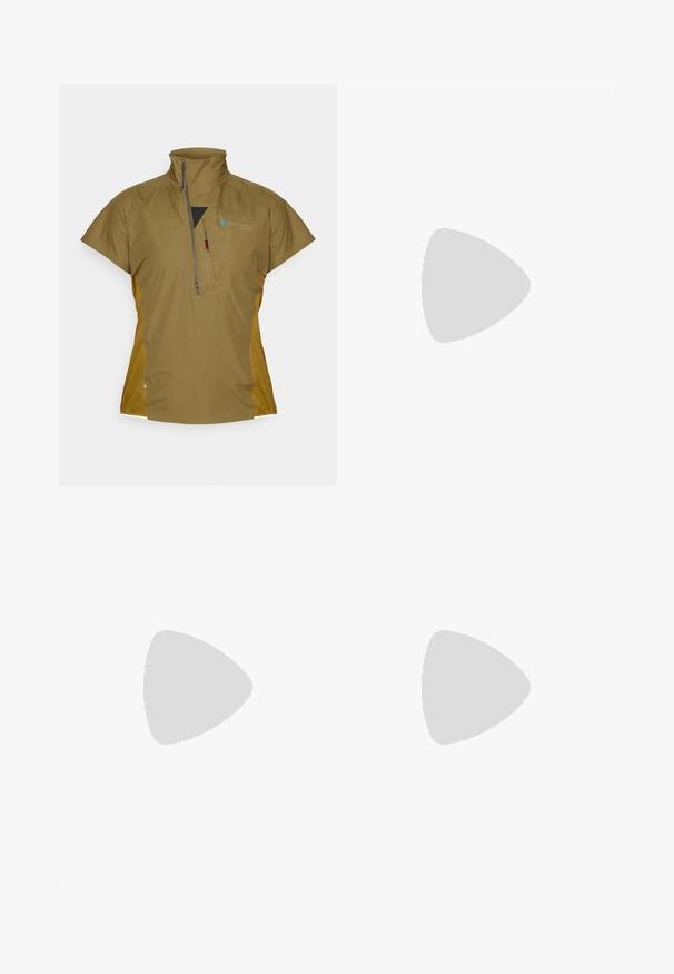 Brown short-sleeve top with a high collar and zippered chest pocket. Features a mesh panel and contrasting side panels. Lightweight fabric.; The North Face FLEX SHORT SLEEVES TEE - Sports T-shirt - black; Black outdoor pants made of durable fabric. Feature zippered pockets, reinforced knee panels, and a straight cut design for mobility.; Columbia REDMOND - Hiking shoes - black/citron haze