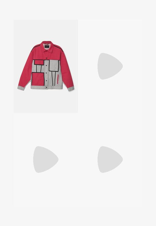 Red and grey jacket featuring a geometric pattern with black piping, button closure, and two front pockets. Made of durable fabric.; Short-sleeve white athletic shirt with a round neckline, featuring a logo on the chest and a smooth, lightweight fabric texture.; Mammut RUNBOLD ZIP OFF PANTS WOMEN - Outdoor trousers - black; Black hiking shoes with a textured fabric upper, lacing system, and rugged rubber sole. Accented with reflective details and logos.
