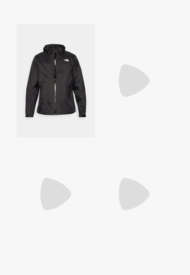 Casaco impermeável preto em tecido leve. Apresenta um fecho éclair na frente, capuz ajustável e um detalhe com o logótipo no peito. Inclui punhos elásticos.; Camisa atlética preta de manga curta com um tecido texturizado, apresentando um logotipo branco no peito esquerdo e uma bainha reta.; Calças atléticas pretas feitas de tecido leve, com um cós ajustável por cordão, bolsos laterais e punhos afunilados nos tornozelos.; The North Face VERTO ALPINE GORE TEX - Sapatos de caminhada - asphalt grey/tnf black