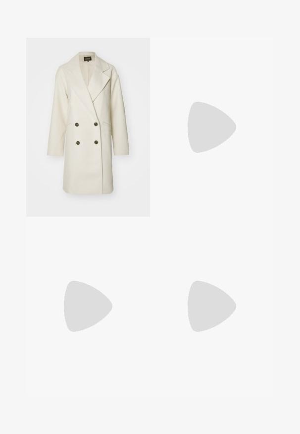 ONLY ONLBLAKE OVERSIZE COAT - Klassikaline mantel - moonbeam melange; Must olema lühikeste varrukatega must t-särk ümmarguse kaelusega, valmistatud pehmest puuvillast kangast. Lihtne disain, ilma nähtavate logode või mustriteta.; Mustad pleekitud püksid elastse vöökohtaga. Omavad laiad jalad ja sujuvat, tekstureeritud kangast vertikaalsete triipudega.; Kõrge must nahksaapad, millel on massiivne platvormi tald ja blokk-kand, varustatud tõmbenööriga ja tekstuuriga väljatõmbejääk.