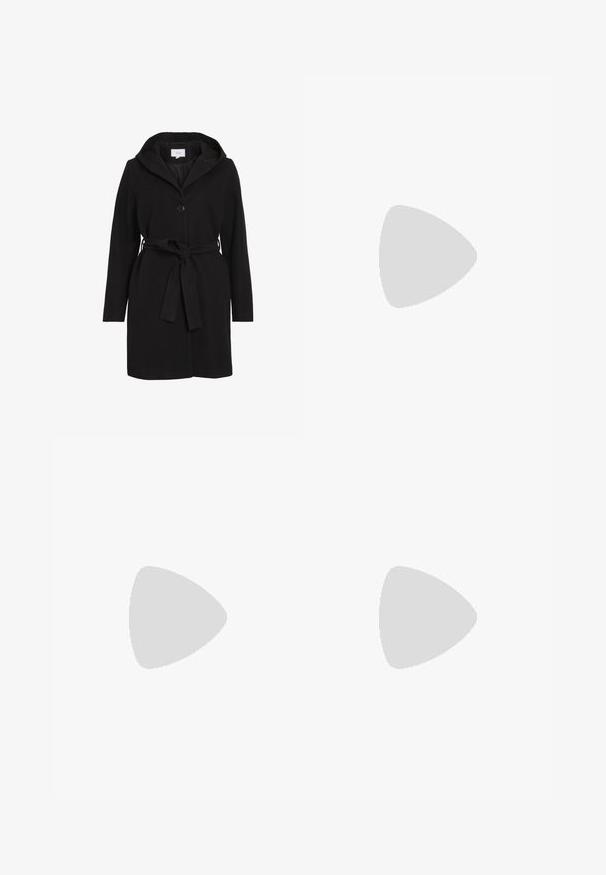 VILA VISELMA BELTED COAT - Klasični plašč - black; Črn skrajšan pulover z rebrasto teksturo, dolgimi rokavi in okroglim izrezom. Enostaven dizajn z minimalnimi detajli.; Svetlo modri široki kavbojke z zbledelim videzom, ki vključujejo klasičen dizajn s petimi žepi in kovinske gumbe na pasu.; adidas Originals SAMBA OG - Športni copati - core black/legend earth/gum