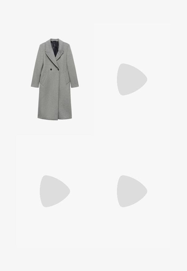 Mango EYE - Klasičan kaput - grey; Bijela kratka majica s kratkim rukavima izrađena od pamuka. Ima okrugli izrez i mali crni Adidas logo na prsima. Ravni rub.; Svijetloplave traperice širokih nogavica izrađene od denima. Imaju visoki struk, pet džepova i ravne nogavice s minimalnim izbljeđenjem.; Sportske cipele s gornjištem od bijele kože, sivi suedinasti nos i tri crne pruge. Imaju plavi logo na jeziku i teksturiranu gumenu podlogu.