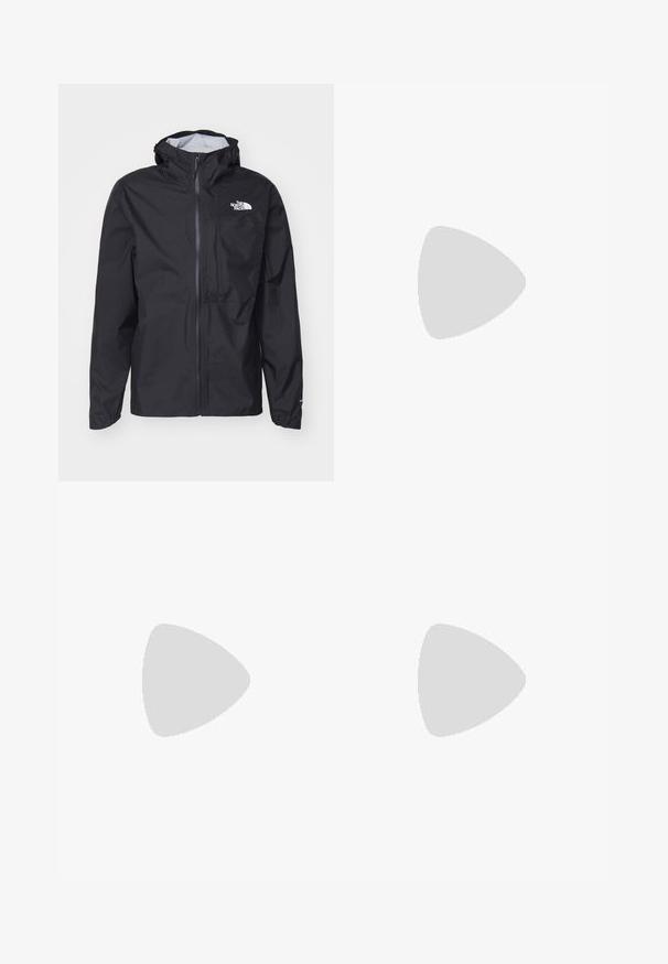 The North Face HIGHER RUN RAIN JACKET - Waterproof jacket - black; Black cotton t-shirt with short sleeves, crew neck, and a small white logo on the left chest. Simple design, smooth texture, and relaxed fit.; The North Face MOUNTAIN ATHLETICS WIND PANT - Outdoor trousers - black; The North Face GLENCLYFFE URBAN - Casual lace-ups - black
