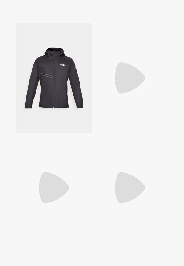 The North Face HYBRID JACKET - Jakna za prosti čas - black; Črna bombažna majica s kratkimi rokavi, okroglim izrezom in majhnim belim logotipom na levem prsnem delu. Preprost dizajn, gladka tekstura in sproščen kroj.; The North Face MOUNTAIN ATHLETICS WIND PANT - Hlače za na prostem - black; The North Face GLENCLYFFE URBAN - Neformalni čevlji z vezalkami - black
